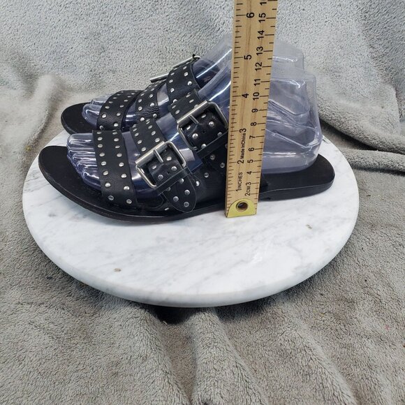 Sol Sana Shoes Womens Size EU 39 US 8.5 Black Leather Slip On Studded Sandals - Picture 2 of 11